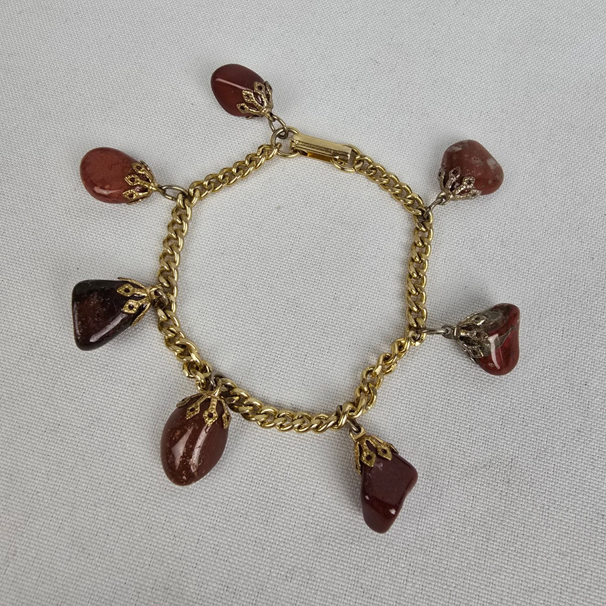 Vintage Burgundy Natural Stone Charm Bracelet