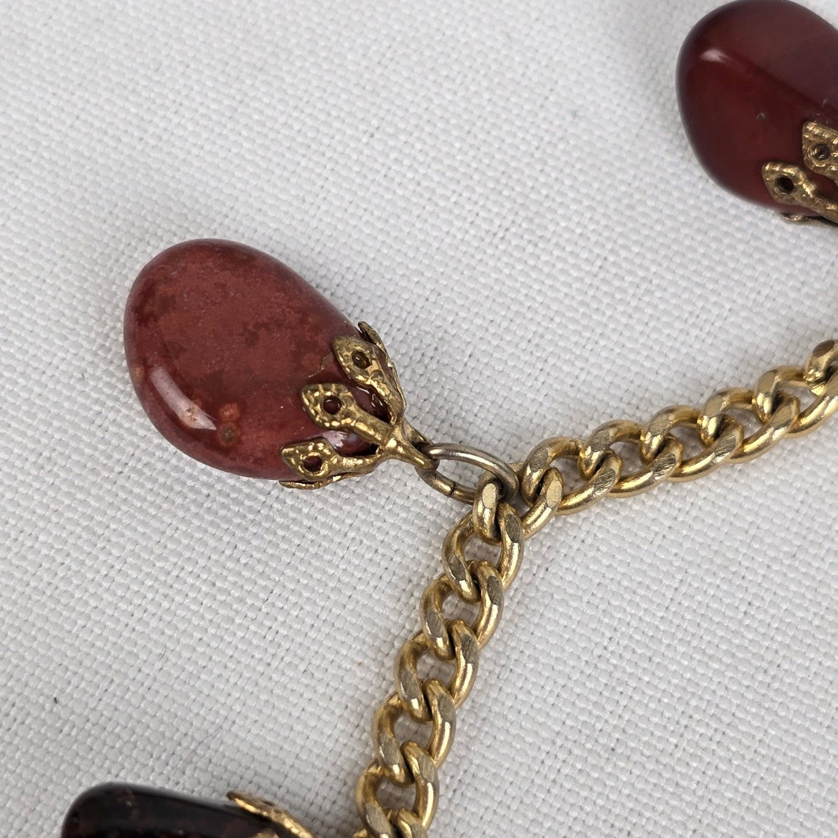 Vintage Burgundy Natural Stone Charm Bracelet