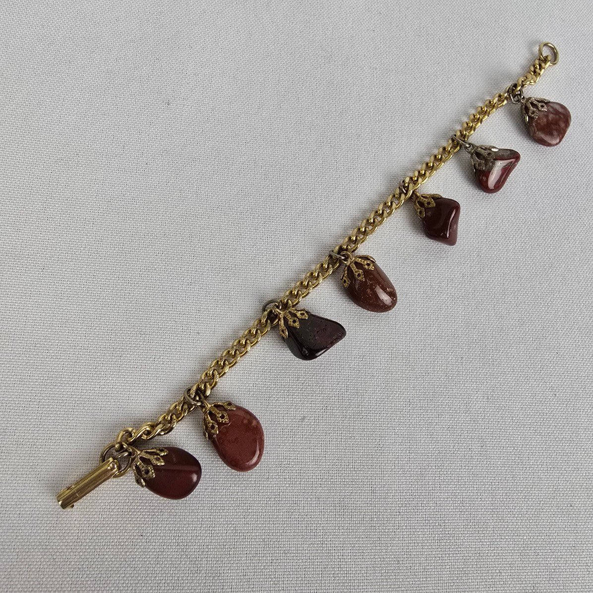 Vintage Burgundy Natural Stone Charm Bracelet