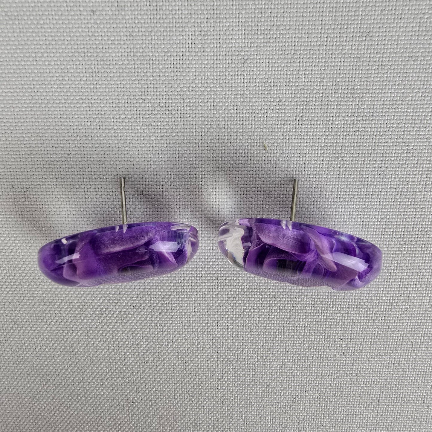 Vintage Purple Rose In Resin Stud Earrings
