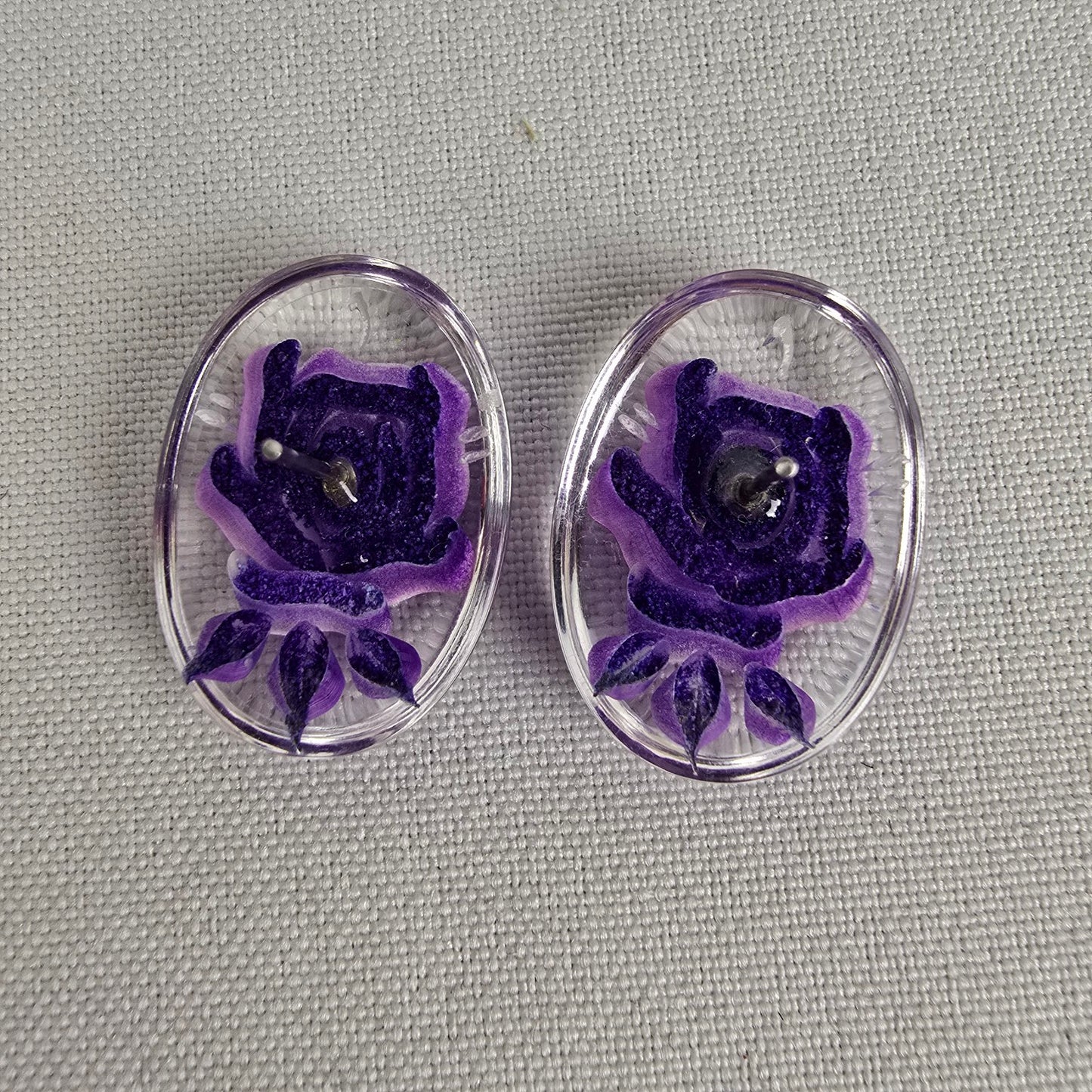 Vintage Purple Rose In Resin Stud Earrings