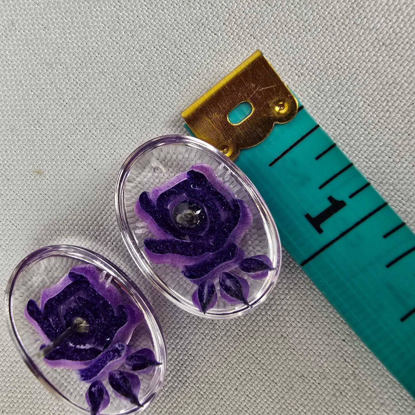 Vintage Purple Rose In Resin Stud Earrings