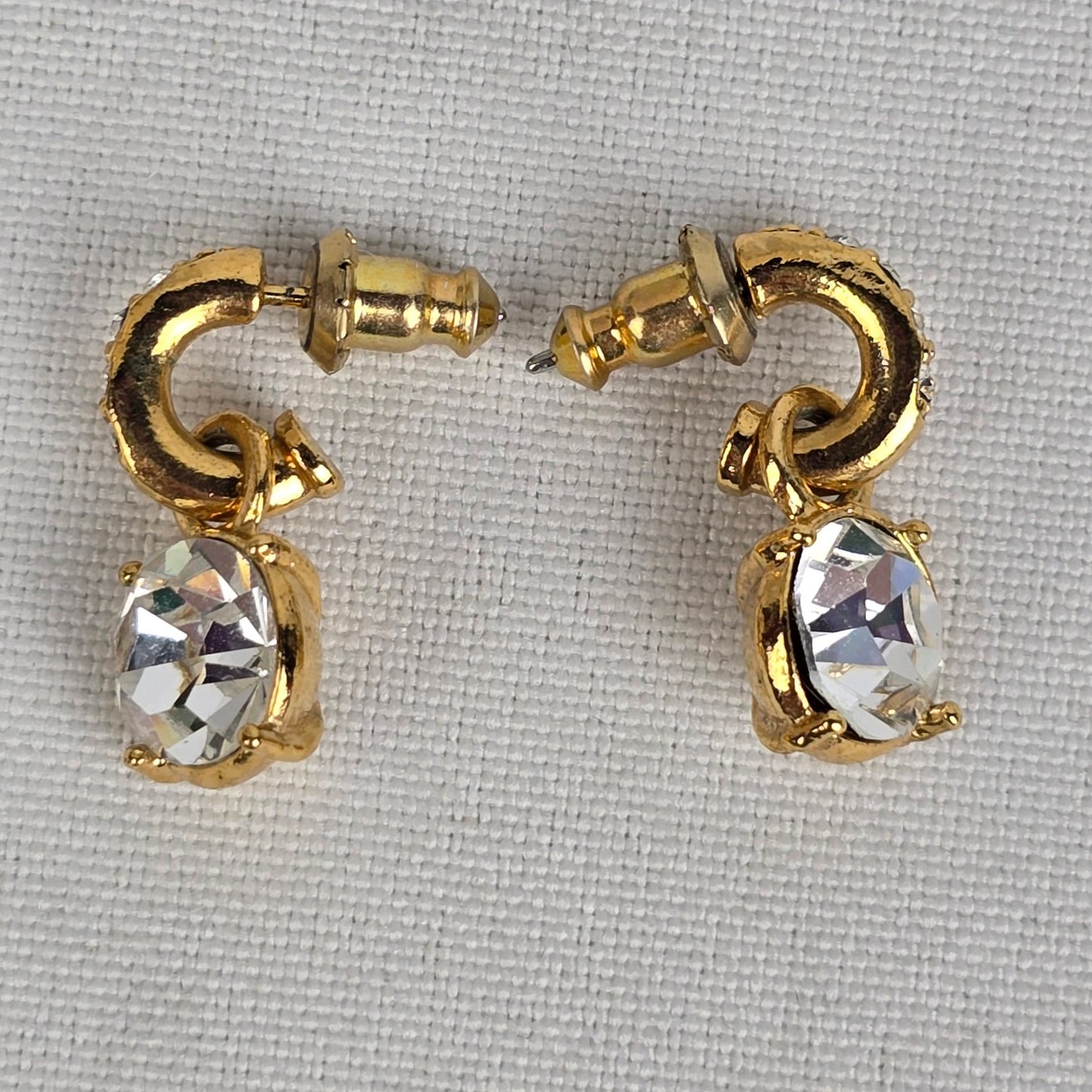 Gold Tone Crystal Drop Hoop Earrings