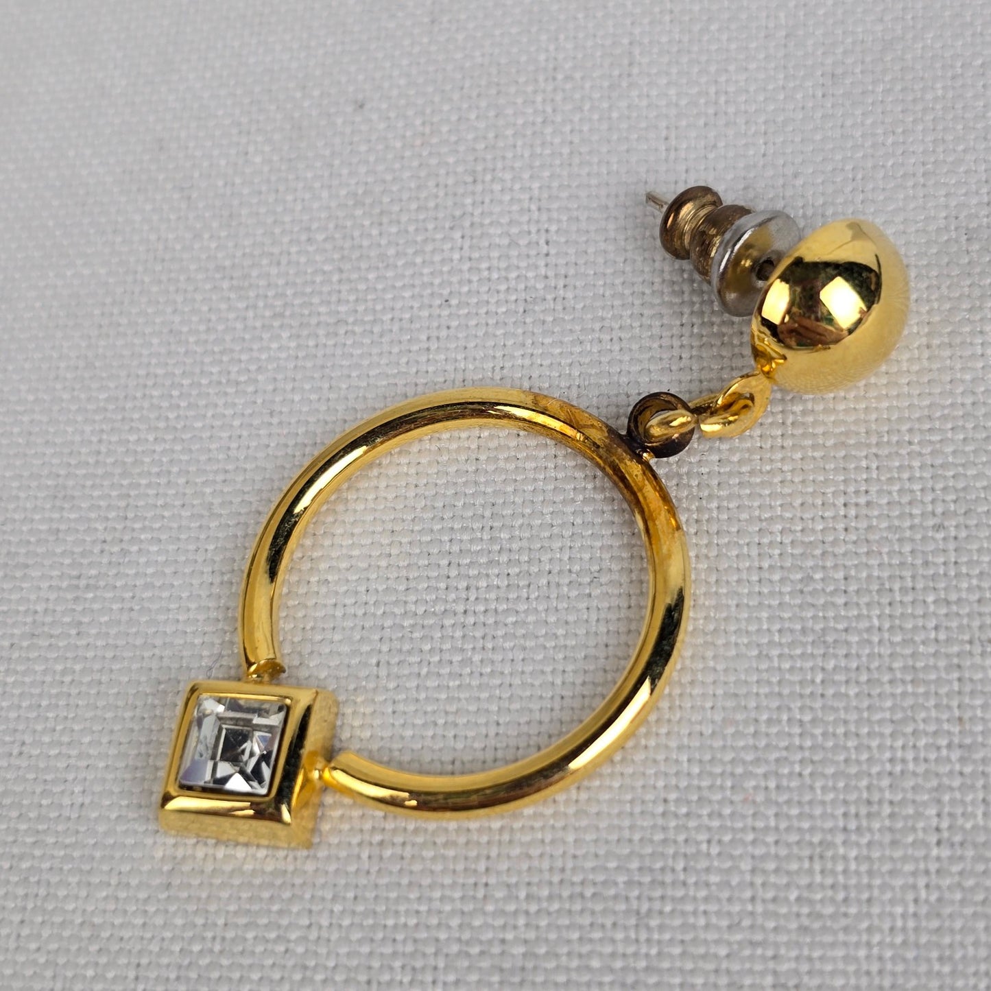 Vintage 80s Gold Tone Crystal Drop Earrings