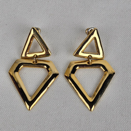 Vintage Gold Tone Triangle Drop Earrings
