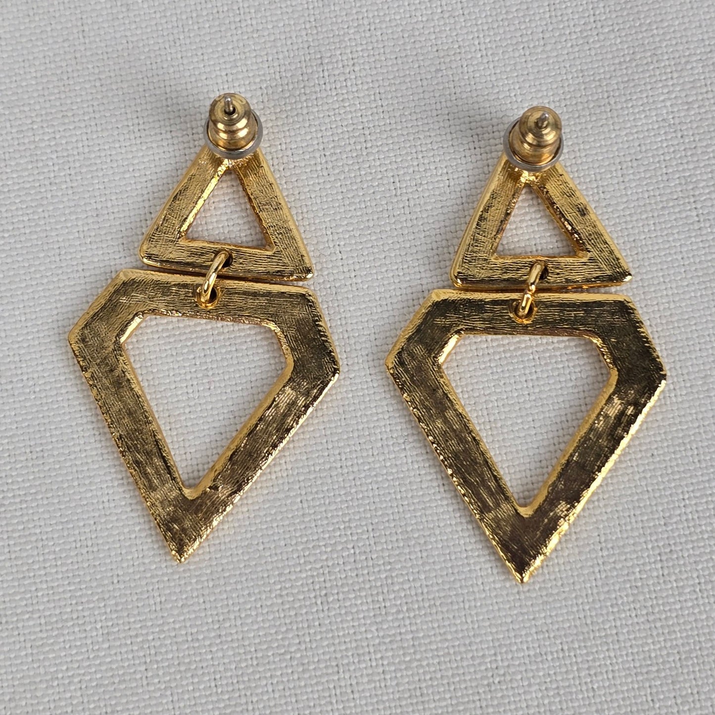 Vintage Gold Tone Triangle Drop Earrings