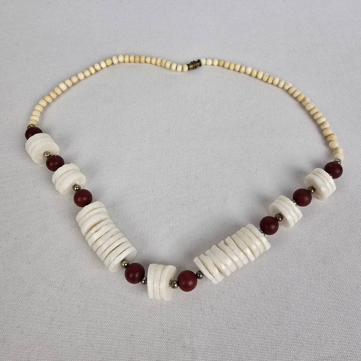 Vintage Hawaiian Natural Puka Shell and Carnelian Stone Necklace