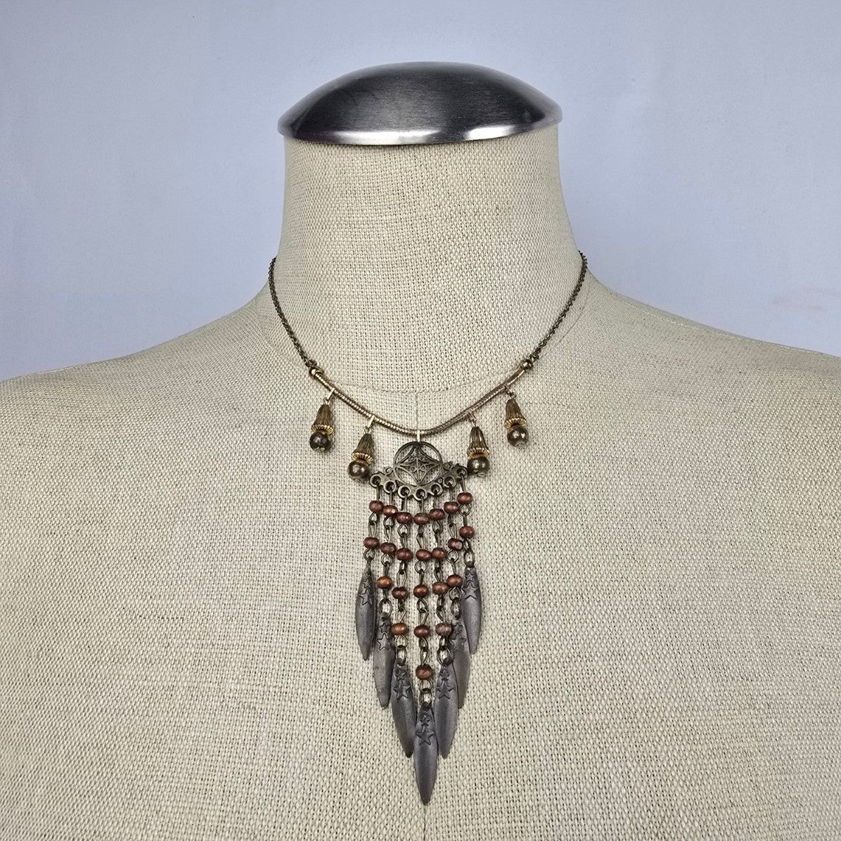 Vintage Reworked Gold Tone Fringe Pendant Necklace