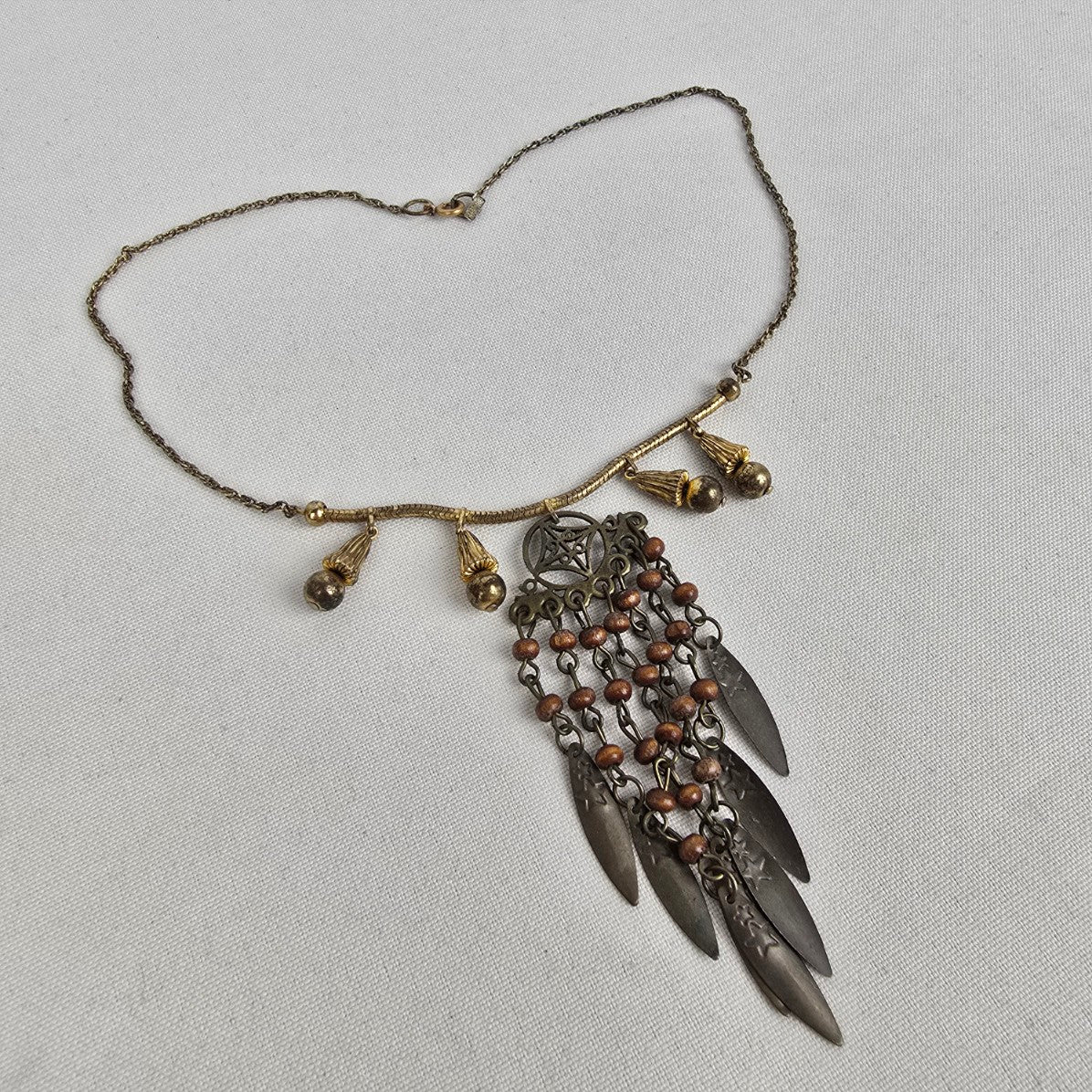 Vintage Reworked Gold Tone Fringe Pendant Necklace