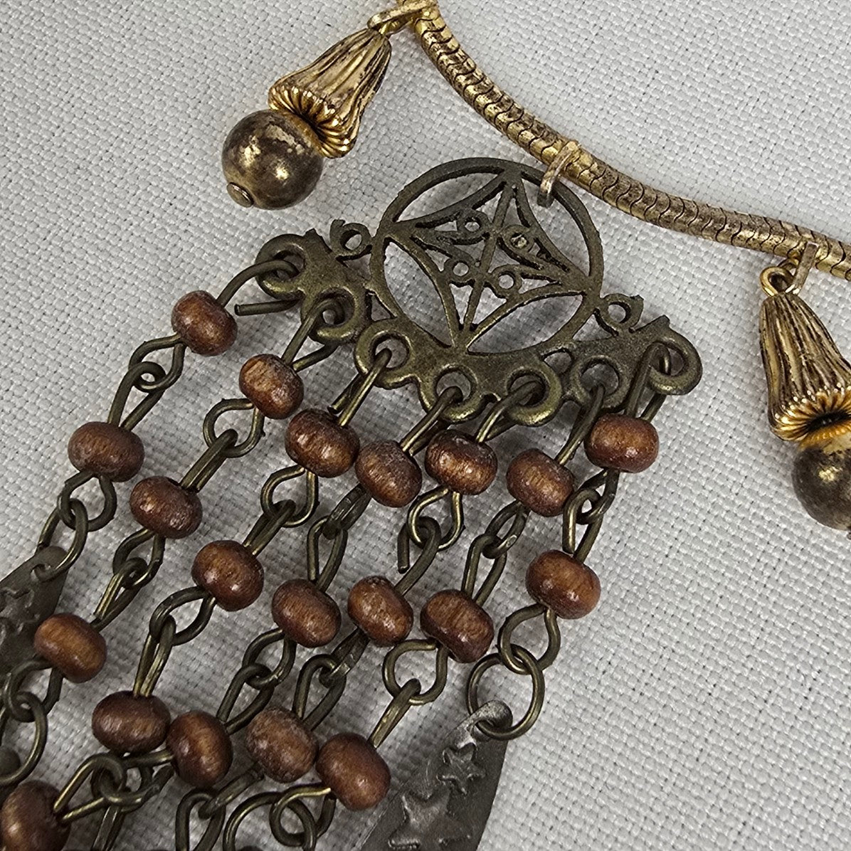 Vintage Reworked Gold Tone Fringe Pendant Necklace