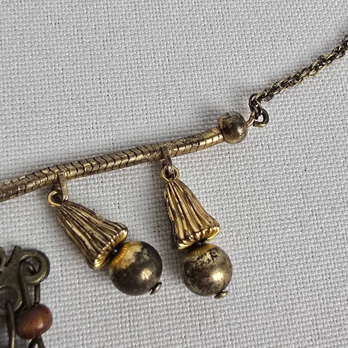 Vintage Reworked Gold Tone Fringe Pendant Necklace
