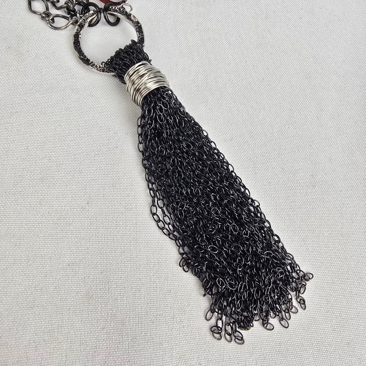 Black Chain Tassel Purple Bead Long Necklace