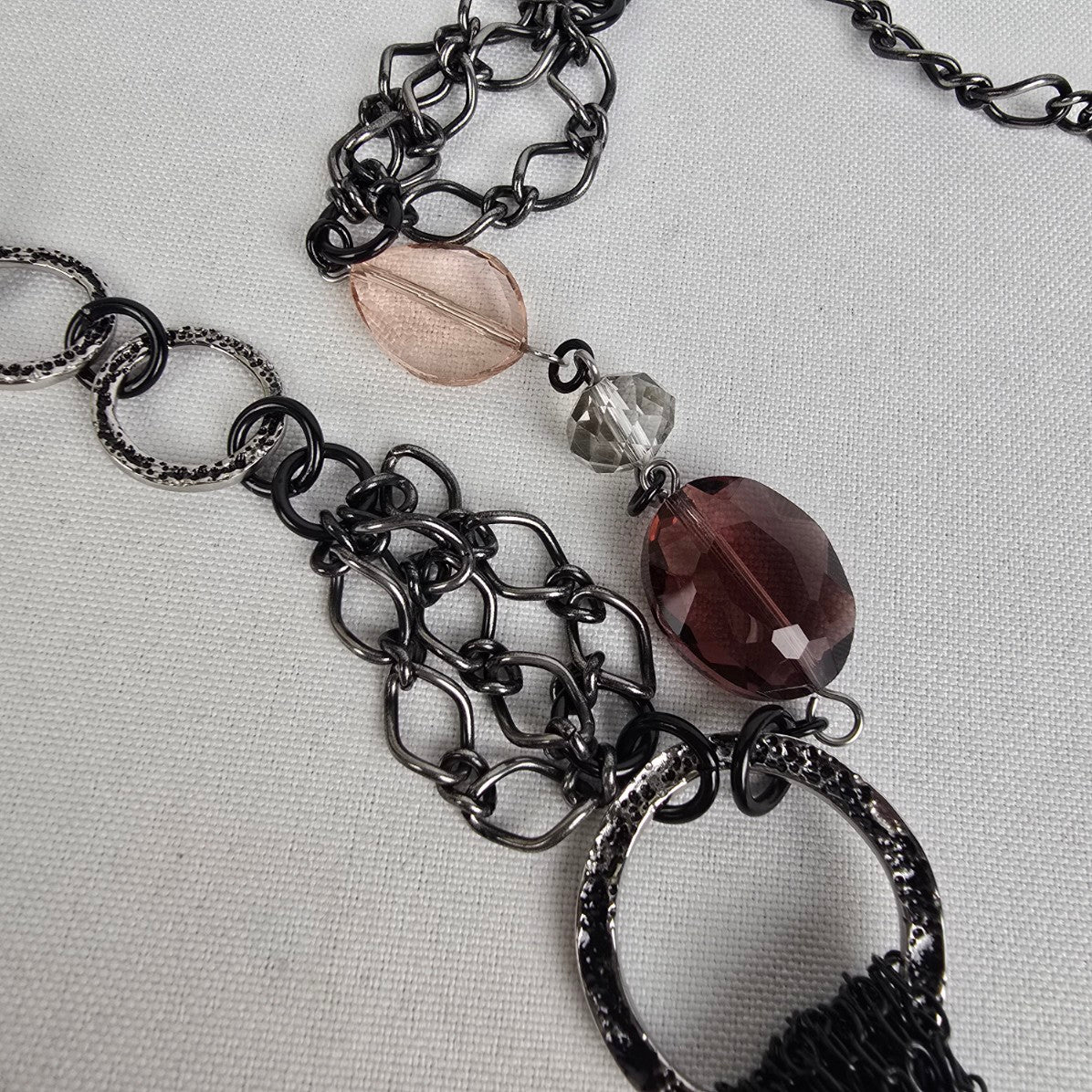 Black Chain Tassel Purple Bead Long Necklace