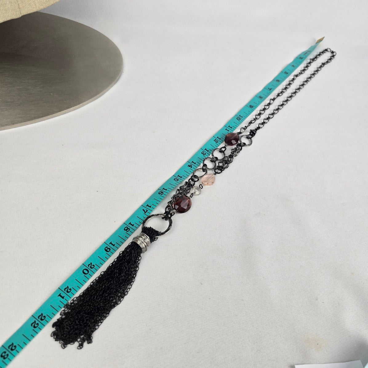Black Chain Tassel Purple Bead Long Necklace