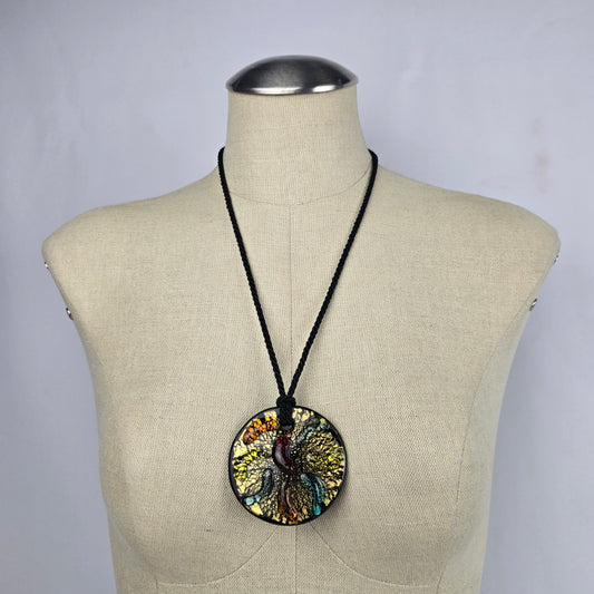 Black & Gold Ceramic Pendant Black Cord Necklace