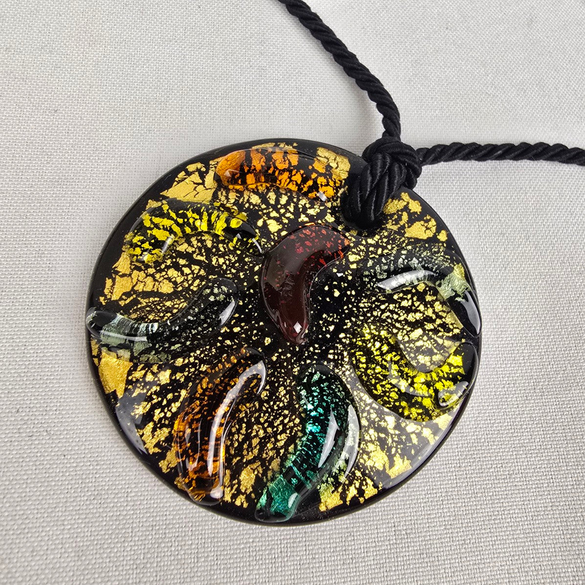 Black & Gold Ceramic Pendant Black Cord Necklace