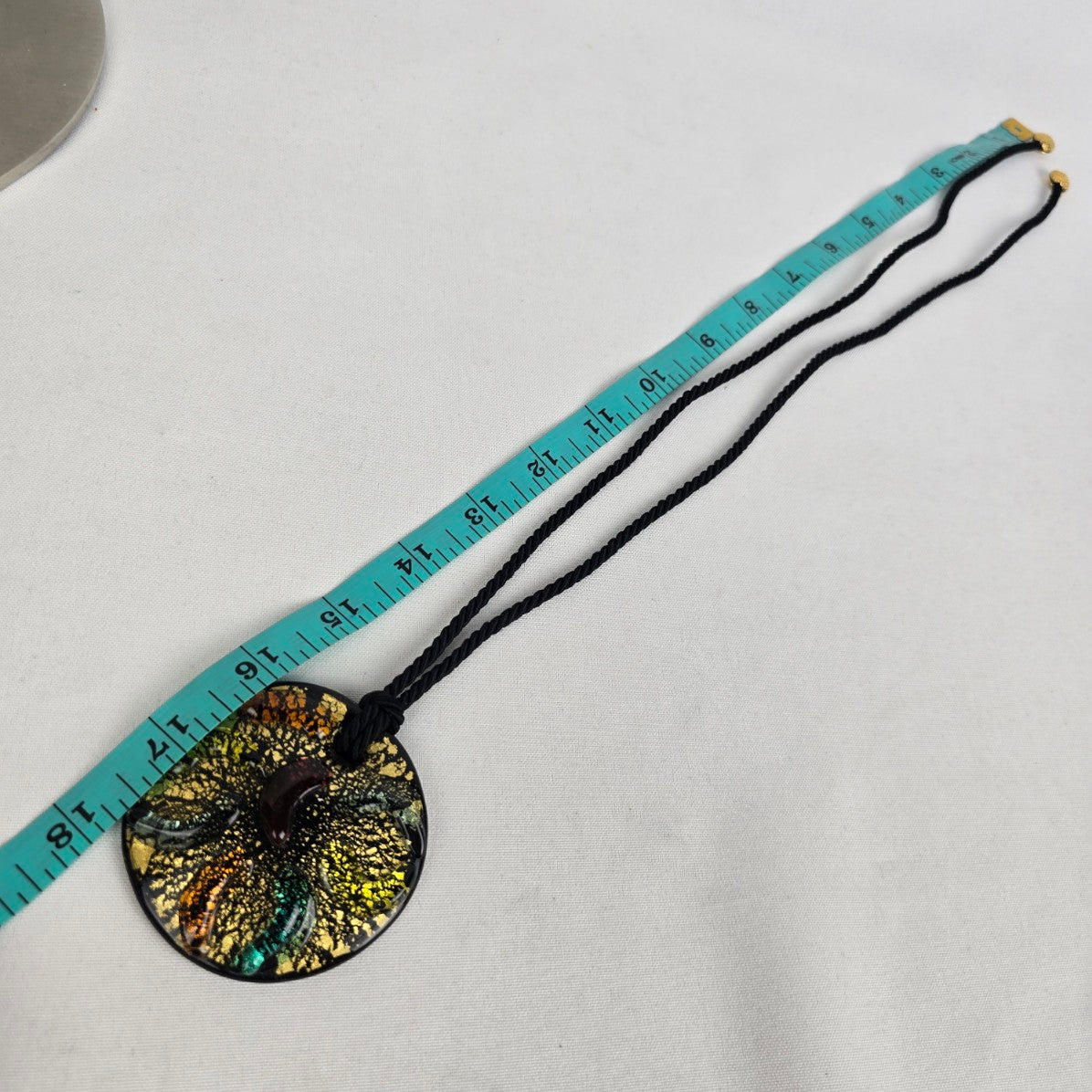 Black & Gold Ceramic Pendant Black Cord Necklace