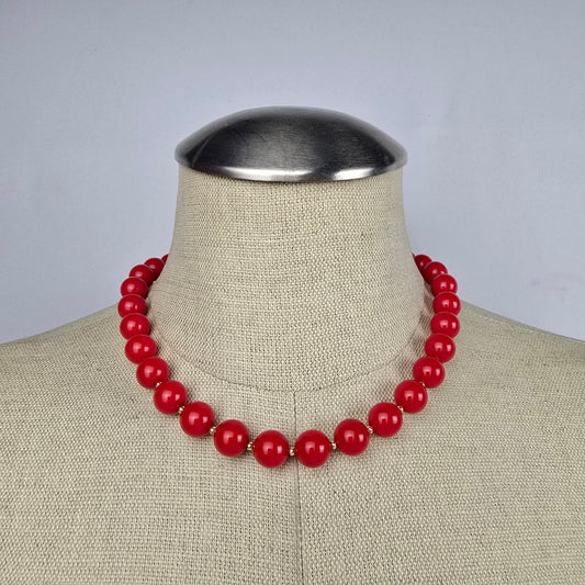 Vintage Red Plastic Beaded Necklace