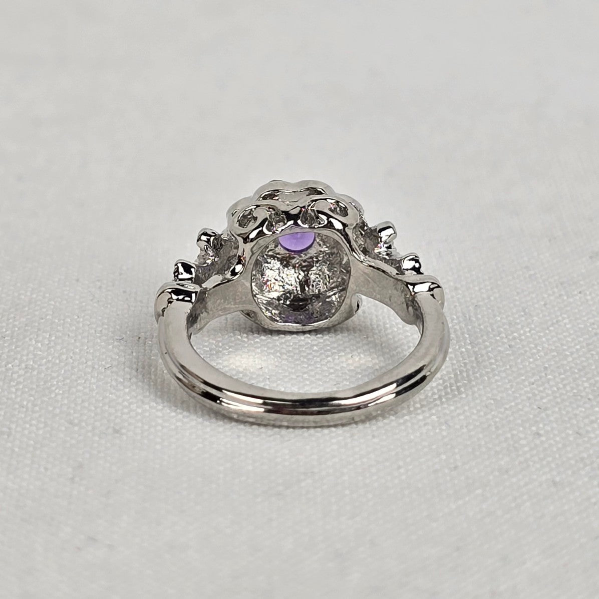 Silver & Purple Crystal Ring Size 6