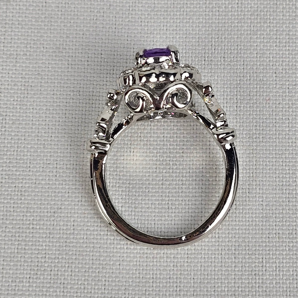 Silver & Purple Crystal Ring Size 6