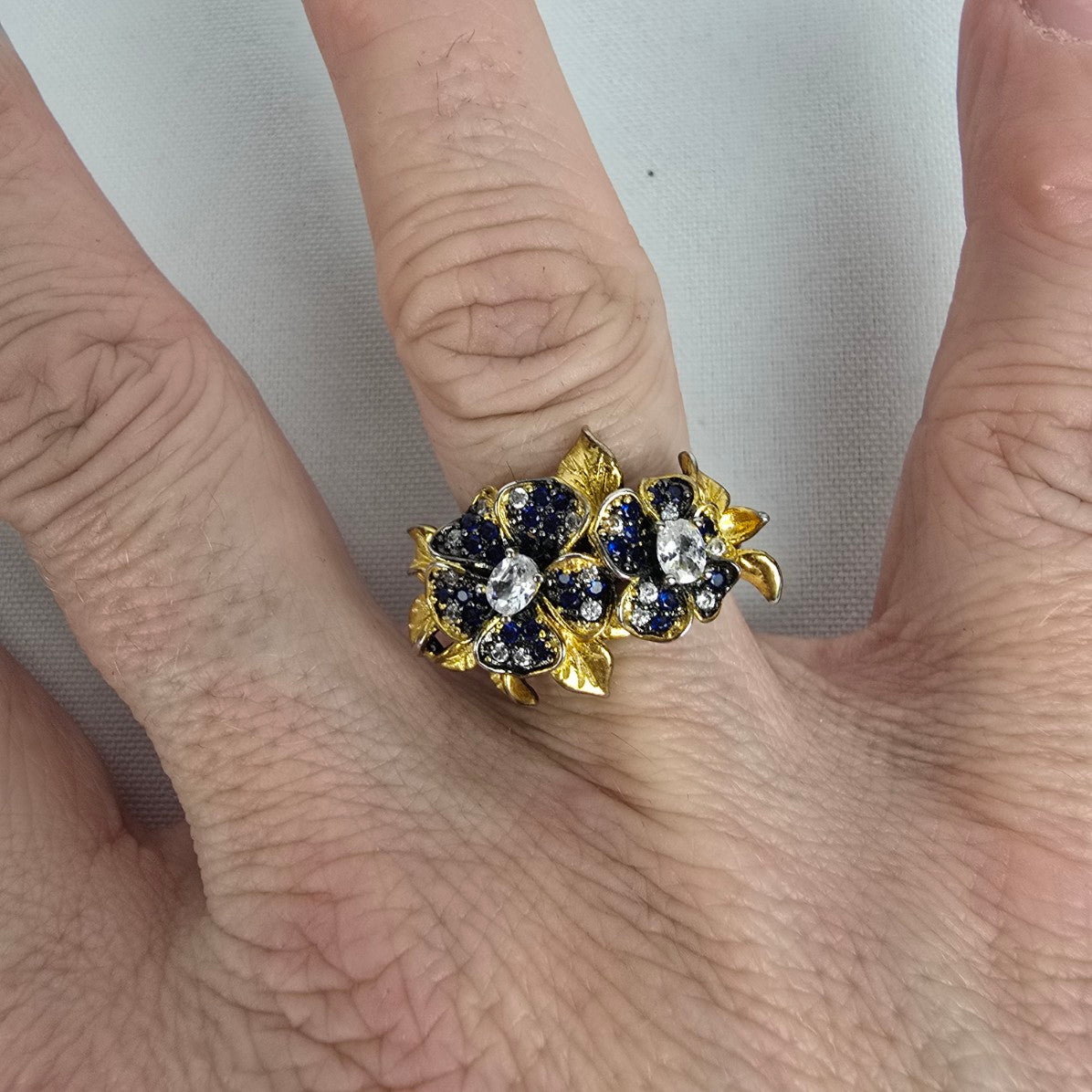 S925 Black & Gold Flower Ring Size 7.5