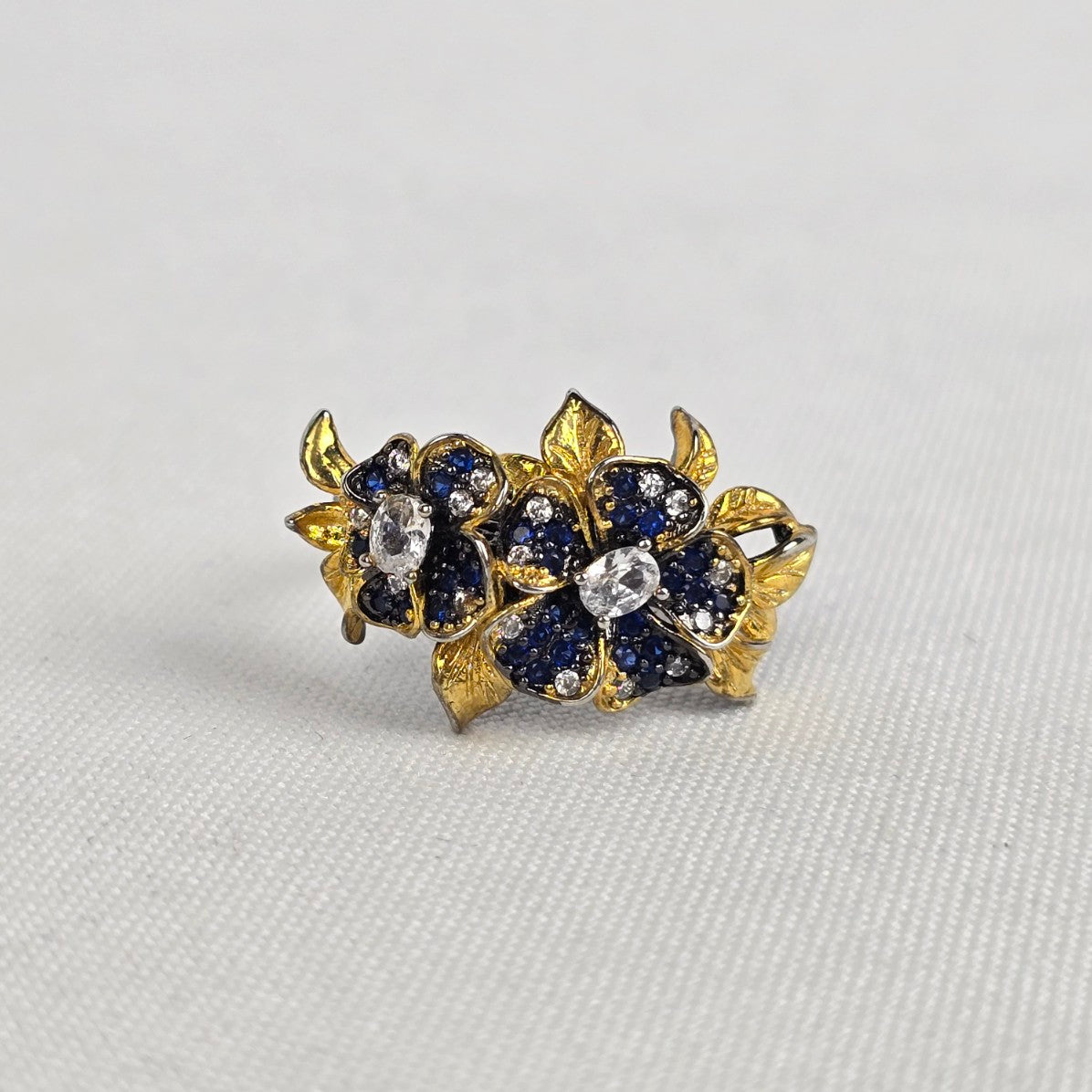 S925 Black & Gold Flower Ring Size 7.5