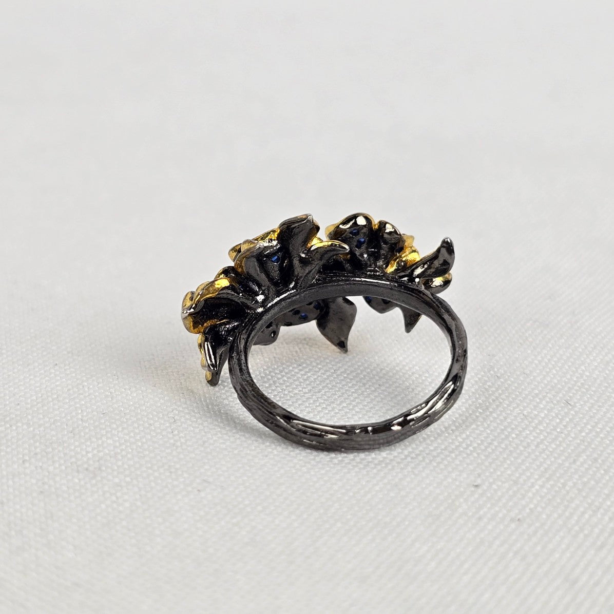 S925 Black & Gold Flower Ring Size 7.5