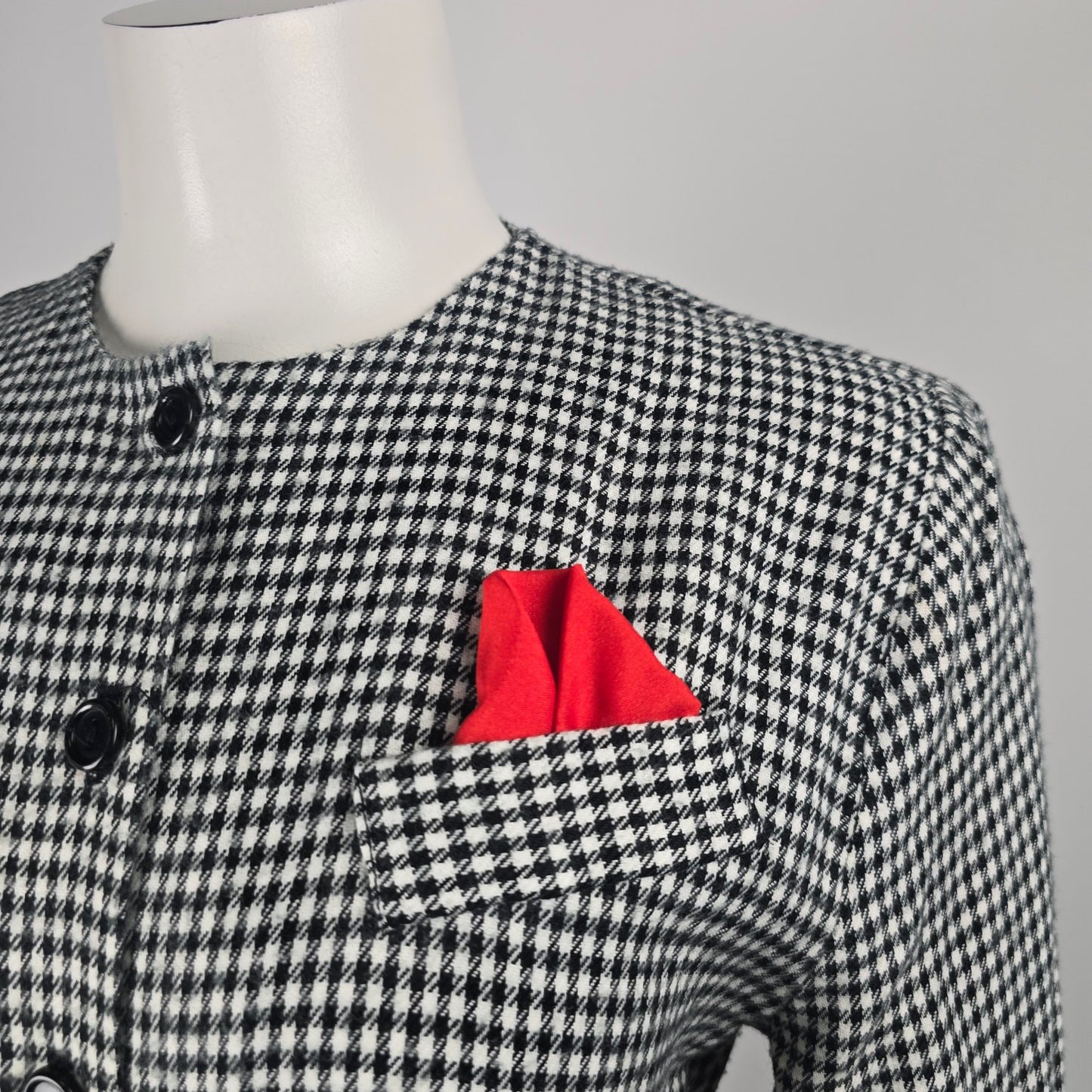 Vintage Algo Ettes Black Hounds Tooth Long Sleeve Button Up Midi Dress Size S/M