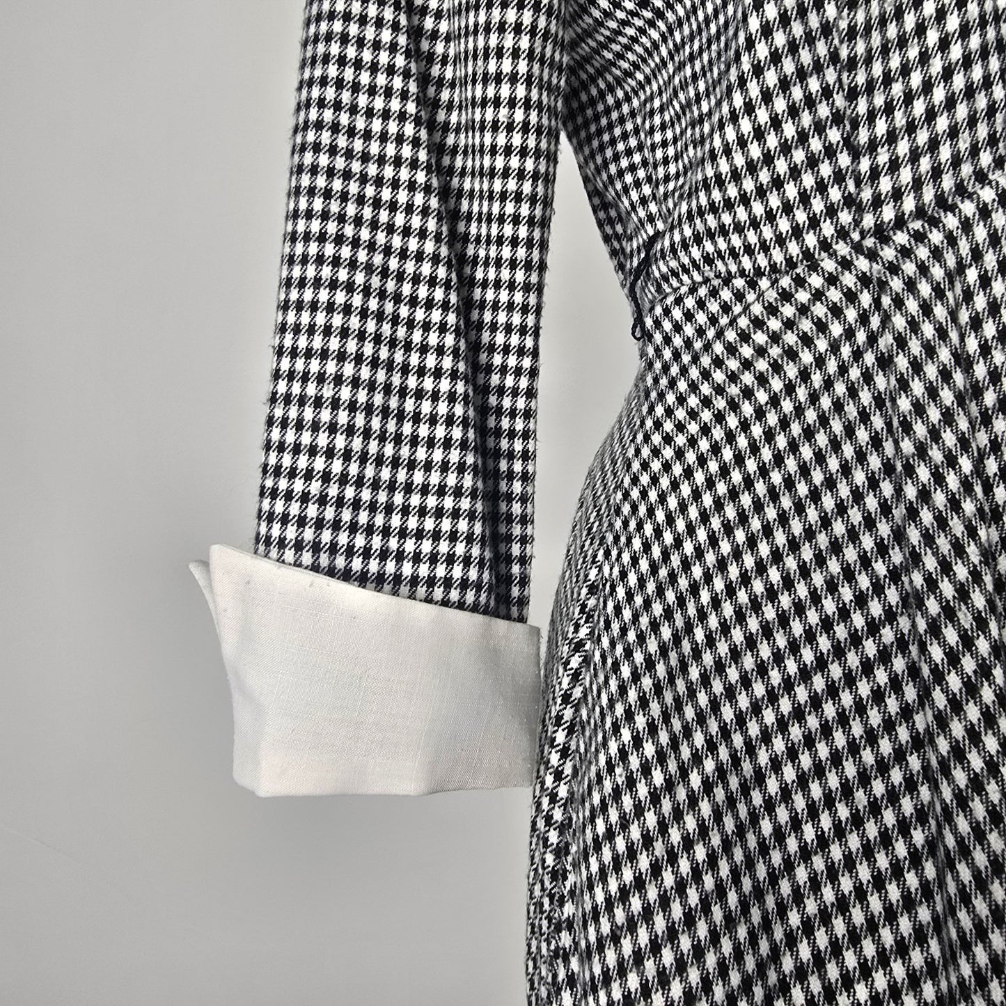 Vintage Algo Ettes Black Hounds Tooth Long Sleeve Button Up Midi Dress Size S/M