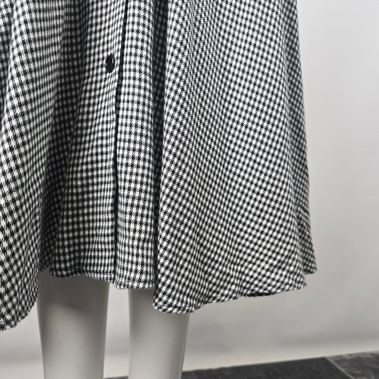 Vintage Algo Ettes Black Hounds Tooth Long Sleeve Button Up Midi Dress Size S/M