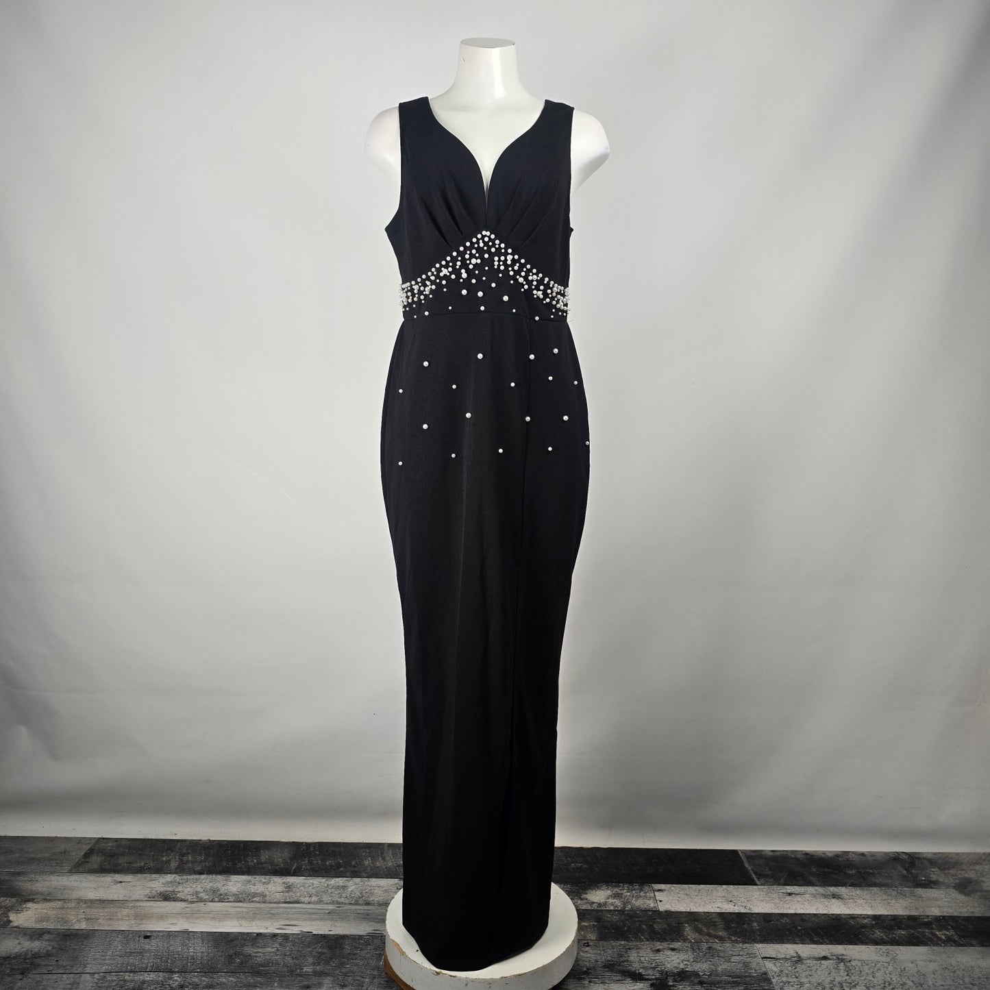 Shein Black Faux Pearl Detain Evening Gown M/L