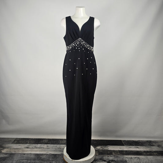 Shein Black Faux Pearl Detain Evening Gown M/L