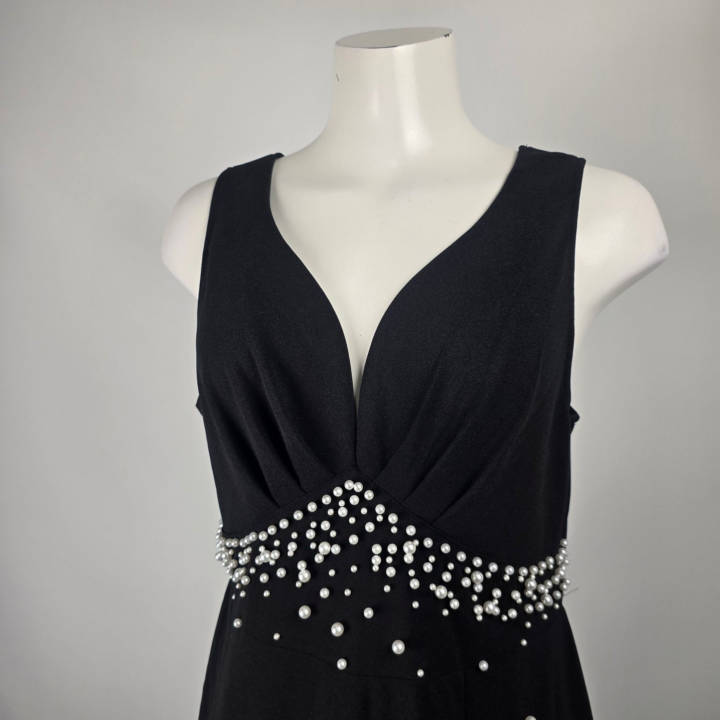 Shein Black Faux Pearl Detain Evening Gown M/L