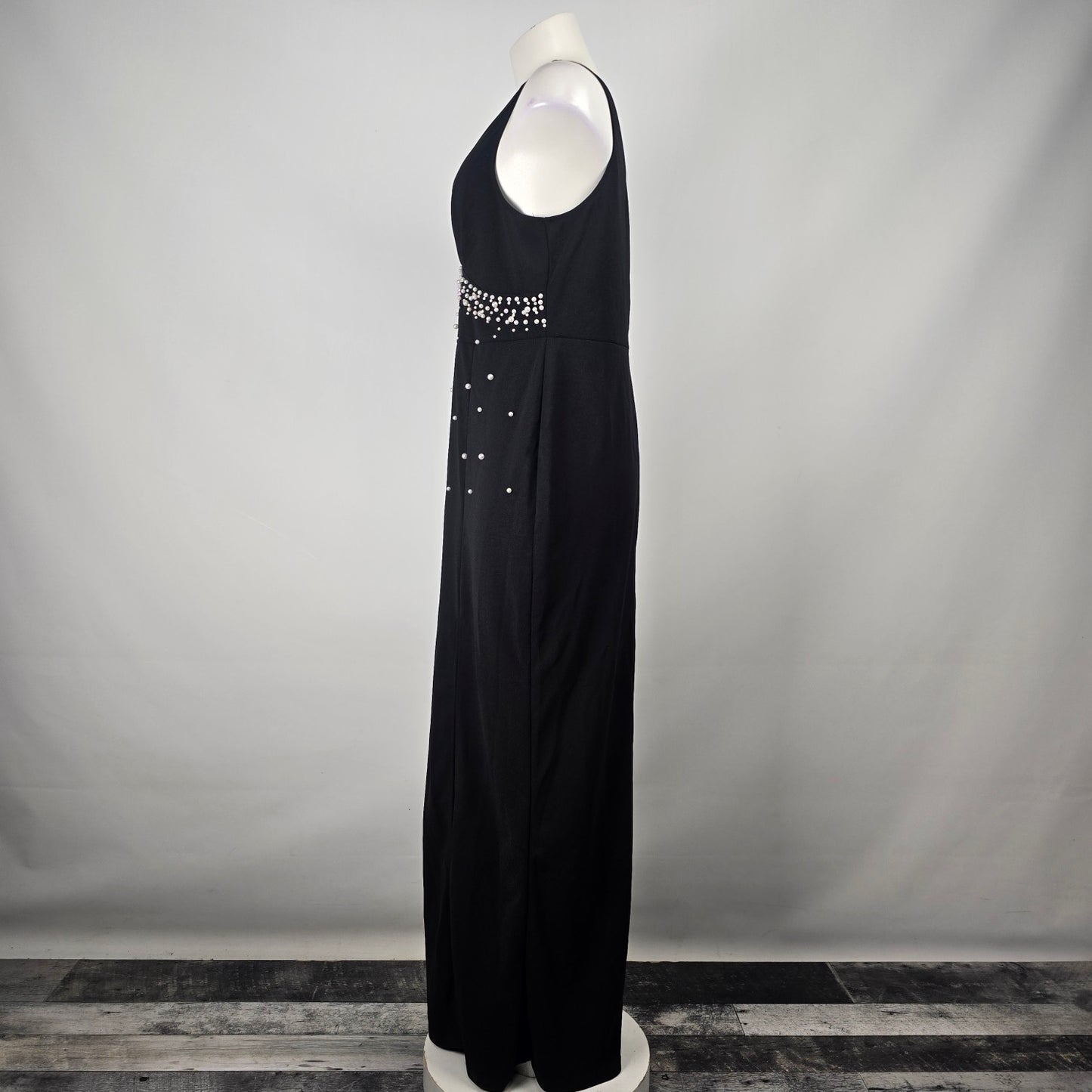 Shein Black Faux Pearl Detain Evening Gown M/L