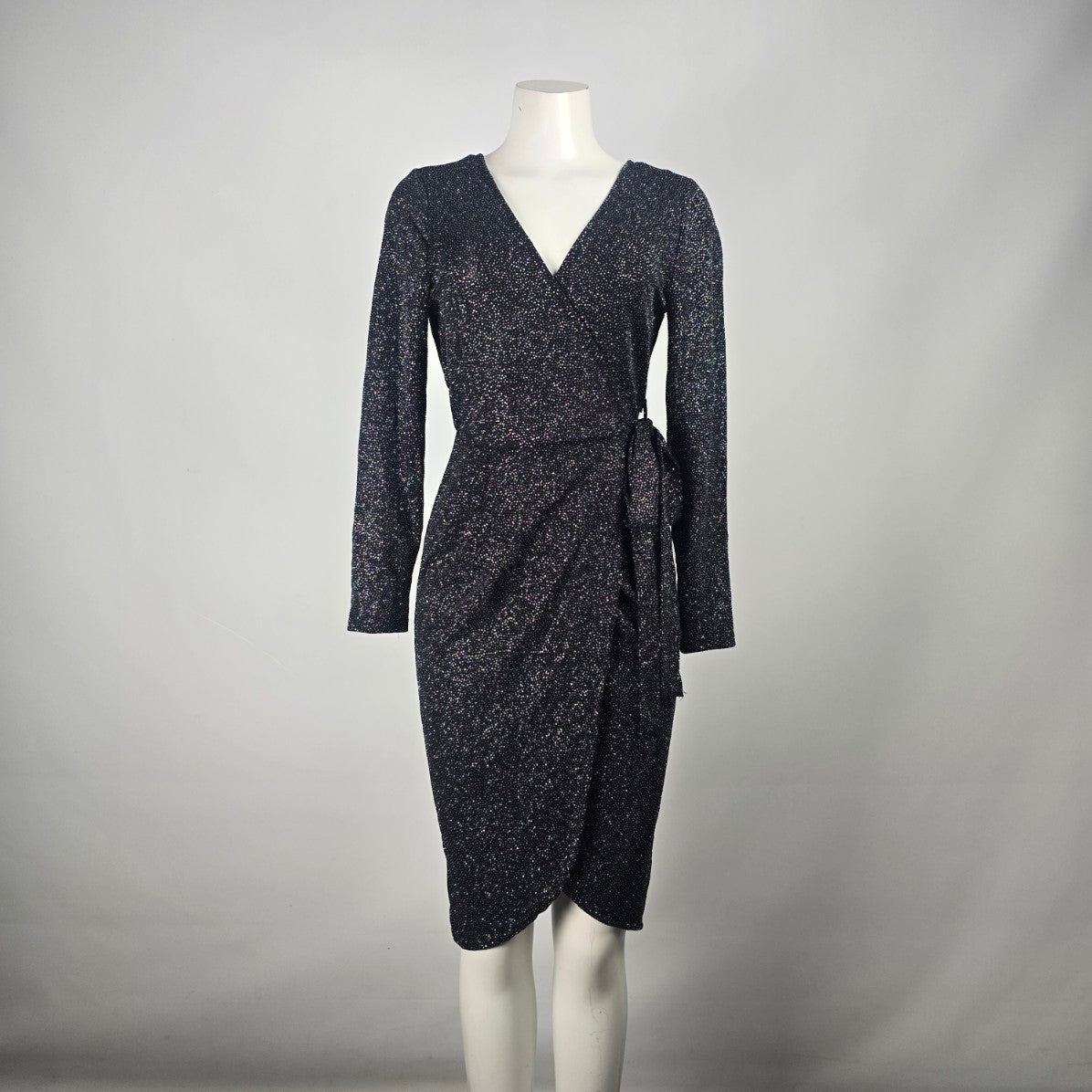 Mandee Black Sparkle Wrap Dress Size S