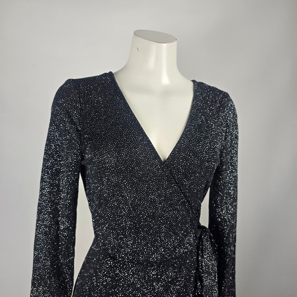 Mandee Black Sparkle Wrap Dress Size S