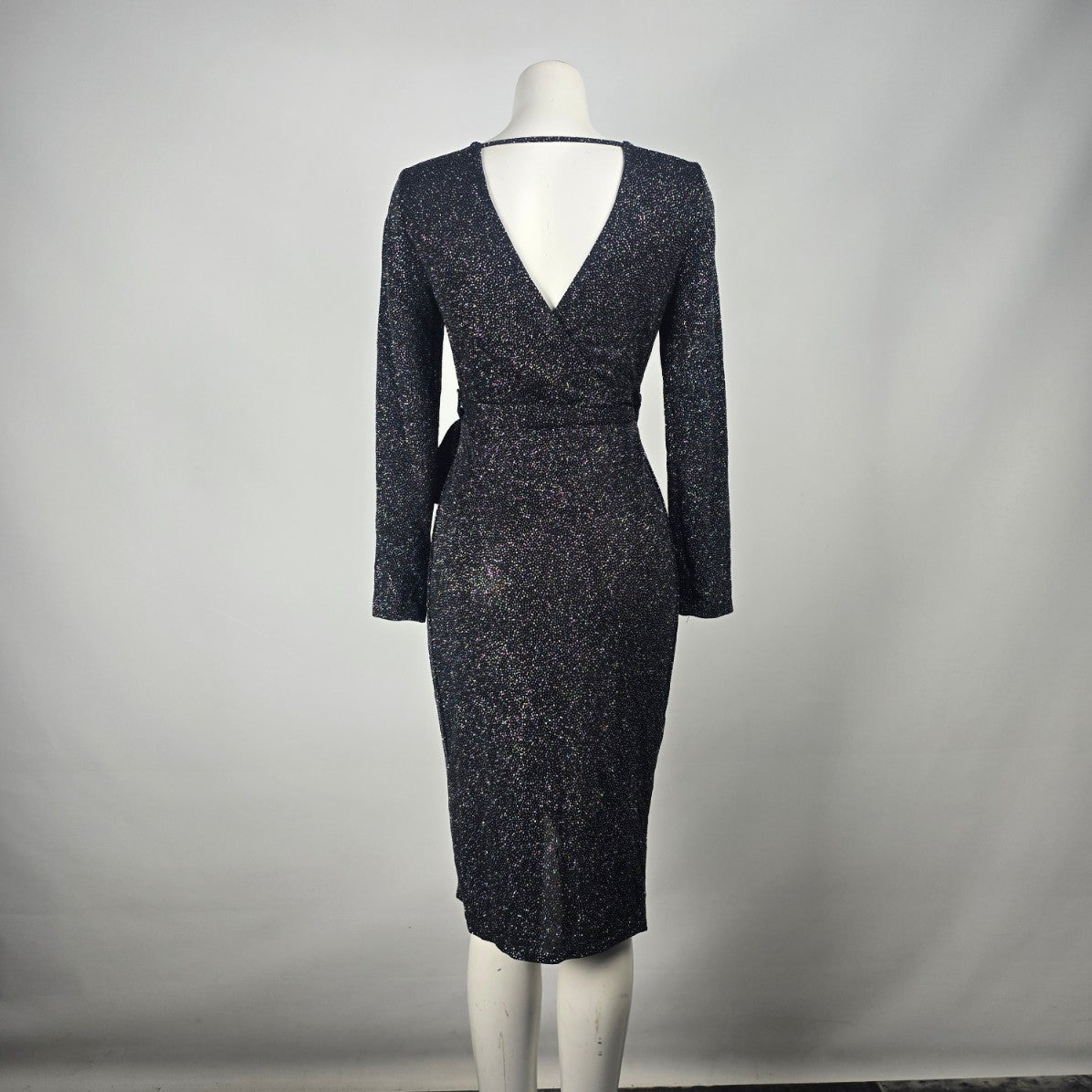 Mandee Black Sparkle Wrap Dress Size S