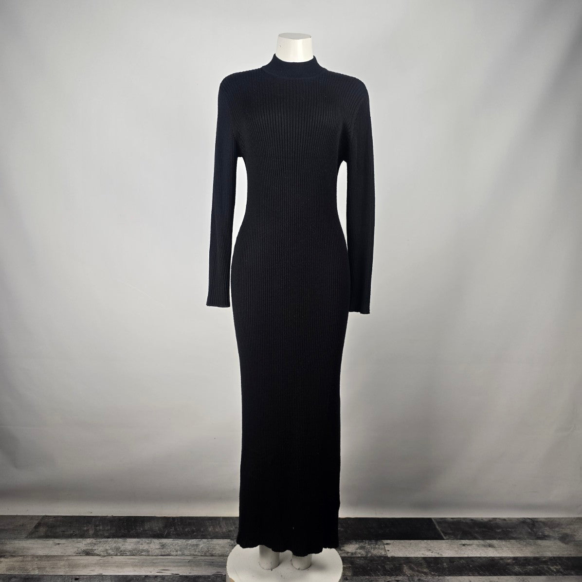 Vintage Holt Renfrew Black Wool Blend Long Sweater Dress Size M