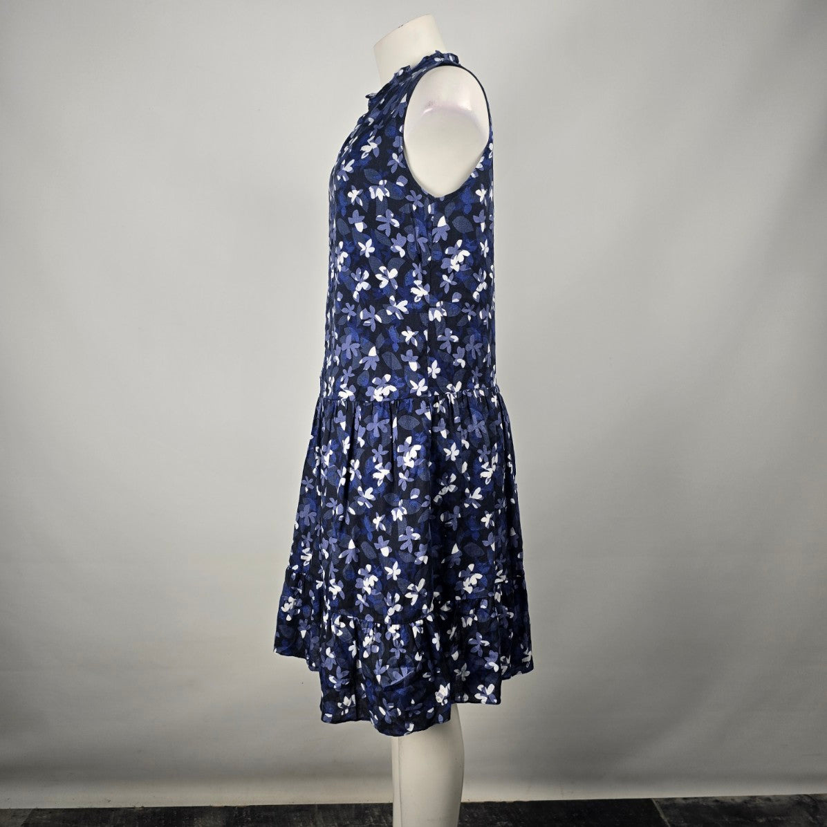 Hudson North Blue Cotton Floral Tiered Knee Length Dress Size L
