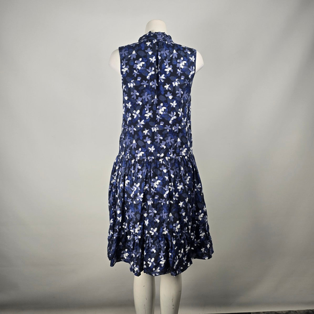Hudson North Blue Cotton Floral Tiered Knee Length Dress Size L