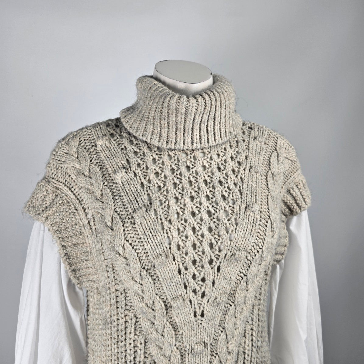 River Island Cream Knit Vest Over White Collared Button Up Blouse Dress Size S