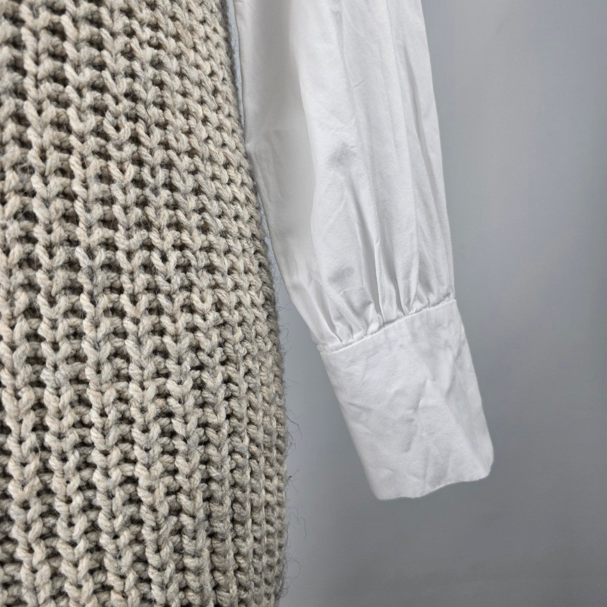 River Island Cream Knit Vest Over White Collared Button Up Blouse Dress Size S