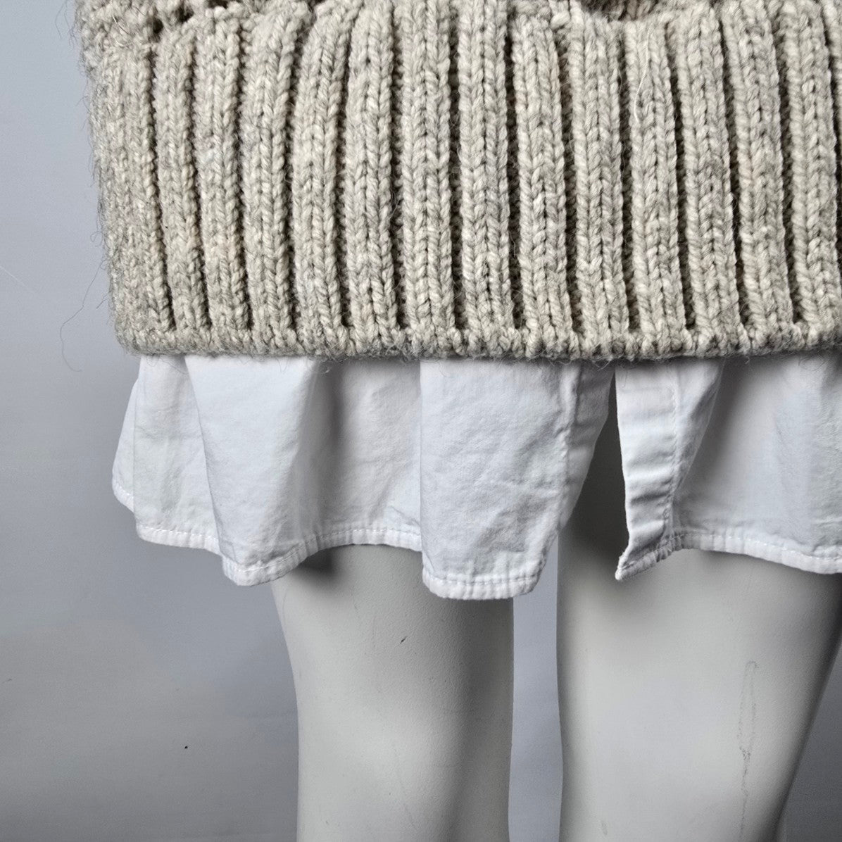 River Island Cream Knit Vest Over White Collared Button Up Blouse Dress Size S
