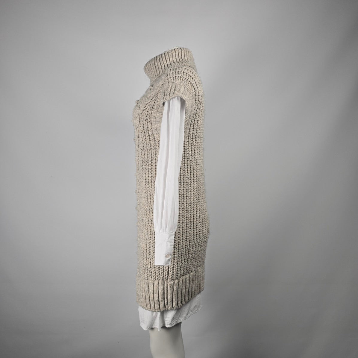 River Island Cream Knit Vest Over White Collared Button Up Blouse Dress Size S