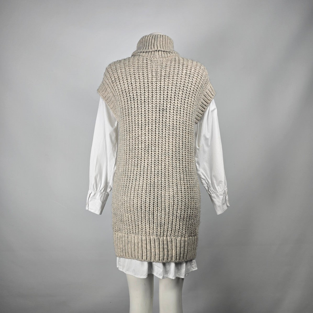 River Island Cream Knit Vest Over White Collared Button Up Blouse Dress Size S