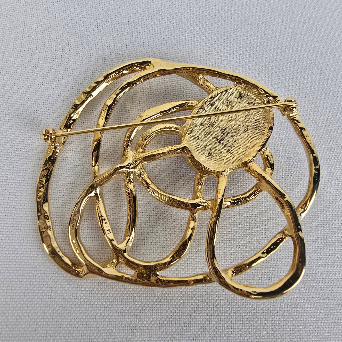 Vintage Gold Tone Purple Glass Oversize Brooch