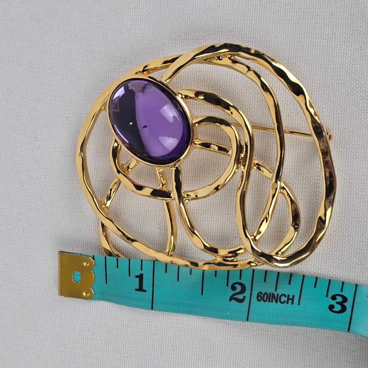 Vintage Gold Tone Purple Glass Oversize Brooch
