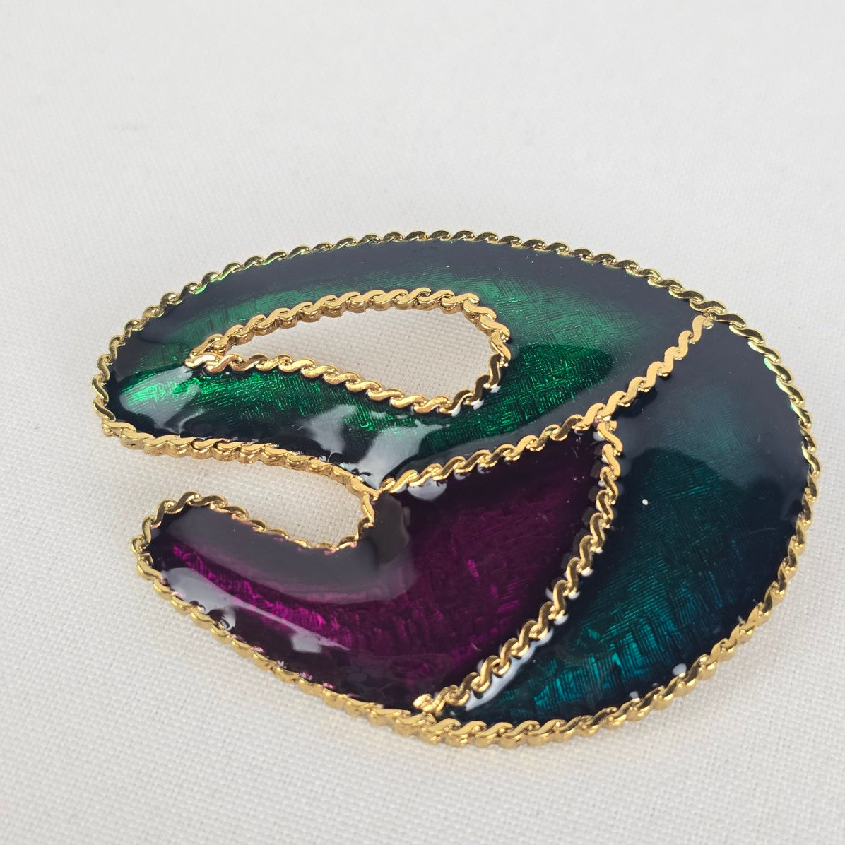 Vintage Purple & Green Enamel Brooch & Clip On Earrings