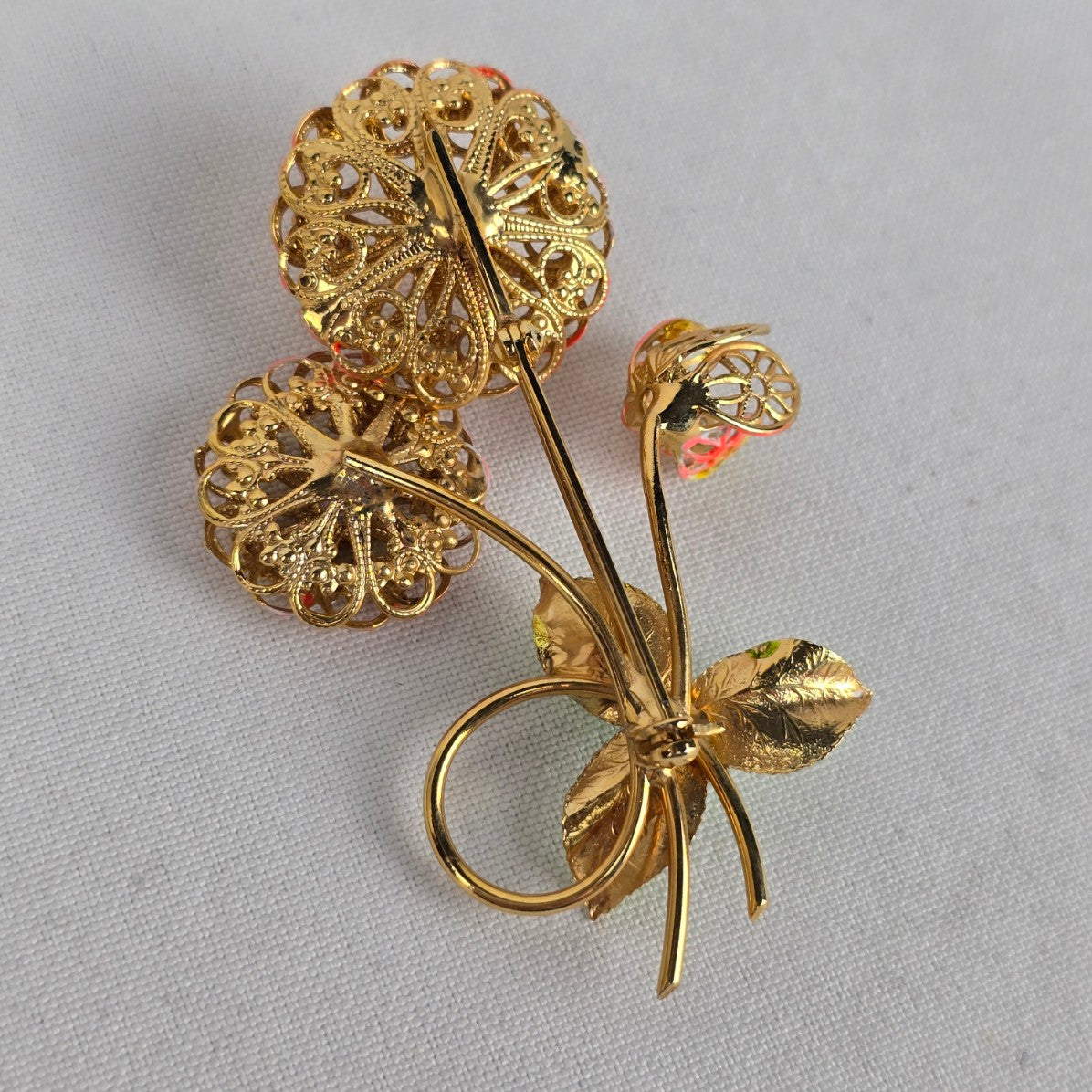 Vintage Prestige Pink Enamel Flower Brooch & Clip On Earrings Set