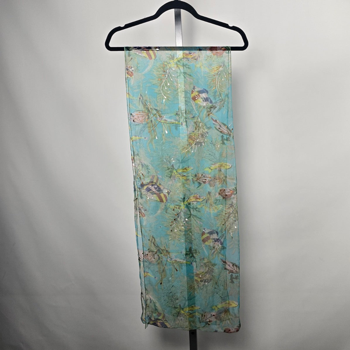 Aqua Blue Tropical Fish Print Scarf